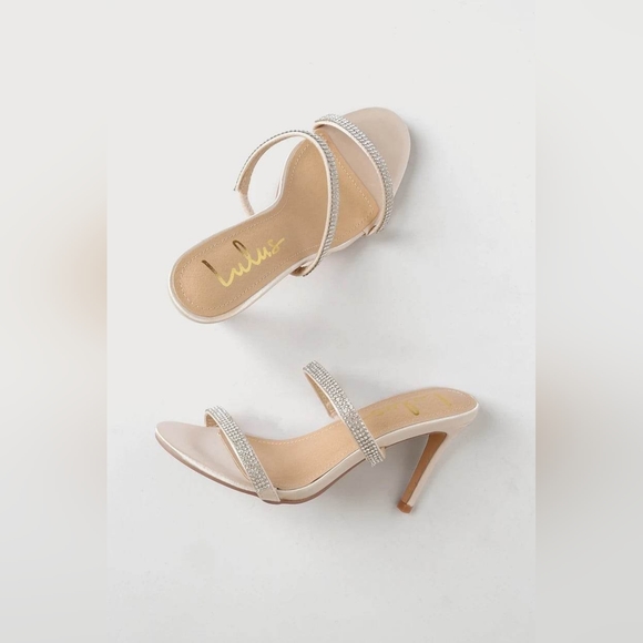 Ralphy Ivory Satin Rhinestone High Heel Sandals - Picture 2 of 8